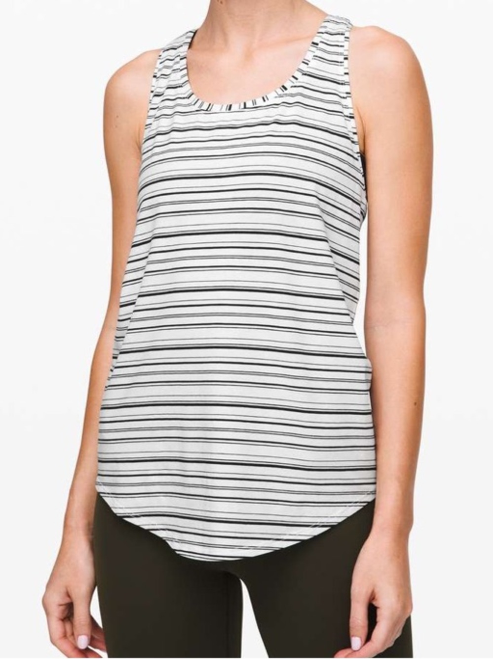 Lululemon Love Racerback Tank *Pleated Cut Back Stripe White Black - Picture 2 of 9